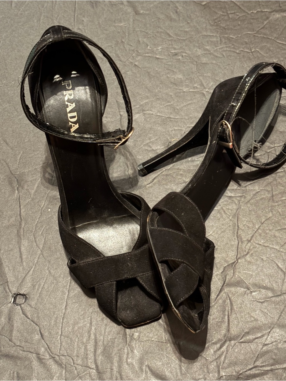 Prada Black Suede Knotted Ankle-Strap Stiletto Sandals size 40 - Picture 1 of 10
